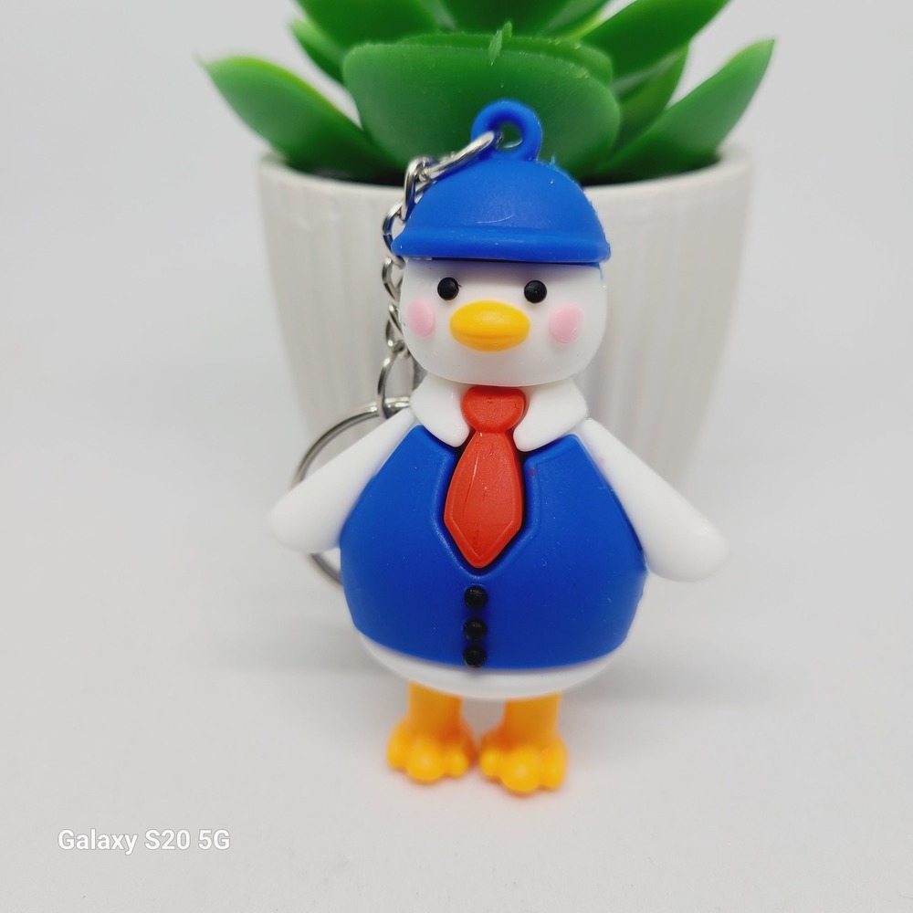 Duck Keychain Cartoon Figurine Blue Hat Red Tie Collectible Keyring